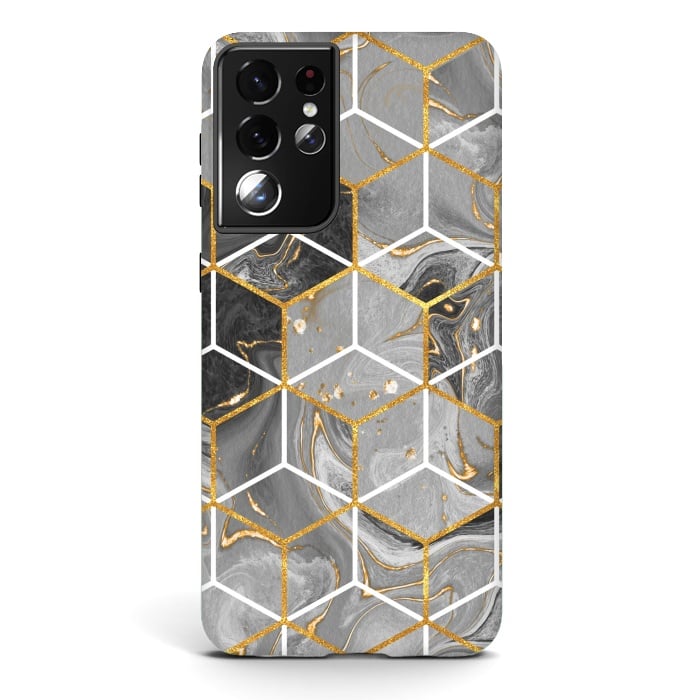 Galaxy S21 ultra StrongFit Marble Hexagon by ArtsCase