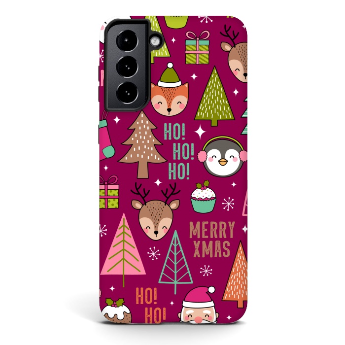 Galaxy S21 plus StrongFit Pine Trees and Christmas Elements Seamless Pattern by ArtsCase