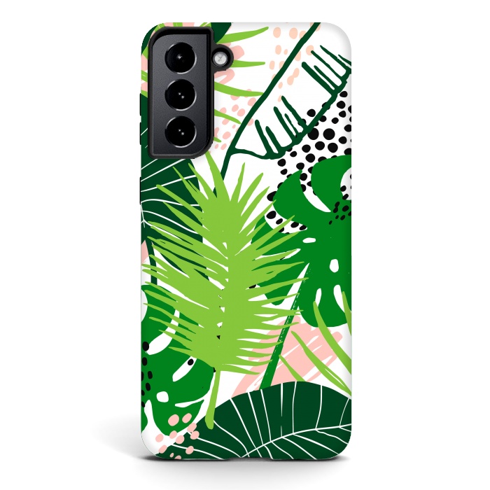 Galaxy S21 StrongFit Seamless Exotic Pattern with Green Tropical Leaves by ArtsCase