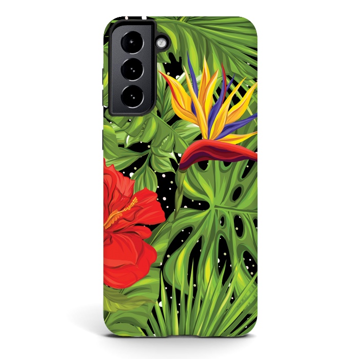 Galaxy S21 plus StrongFit Seamless Pattern Background with Tropical Plants Monstera by ArtsCase