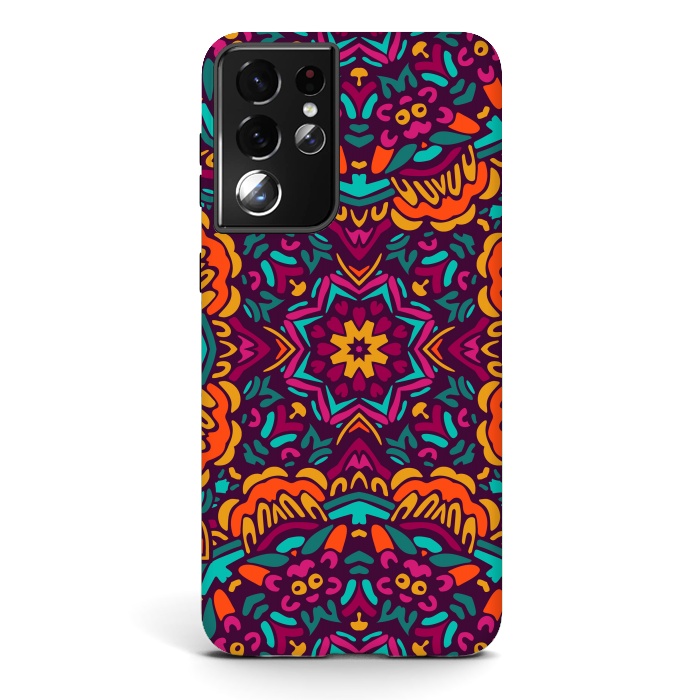 Galaxy S21 ultra StrongFit Tiled Floral Doodle Design by ArtsCase