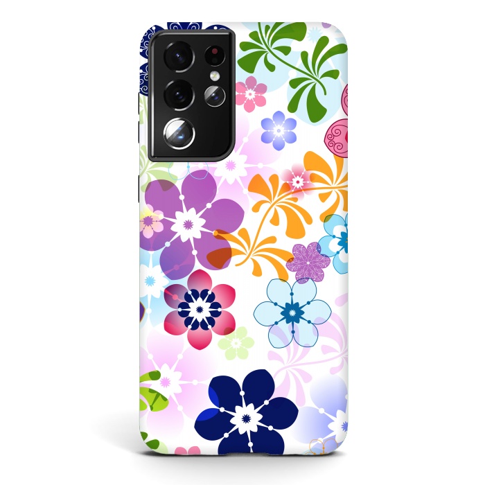 Galaxy S21 ultra StrongFit Spring Colorful Seamless Floral Pattern with Transparent Flowers I by ArtsCase