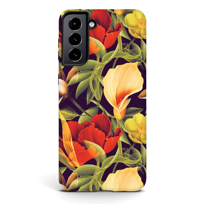 Galaxy S21 StrongFit Seamless Tropical Flower Plant and Leaf Pattern by ArtsCase