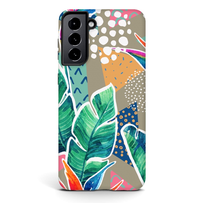 Galaxy S21 StrongFit Tropical Flowers Watercolors with Geometric Outline by ArtsCase
