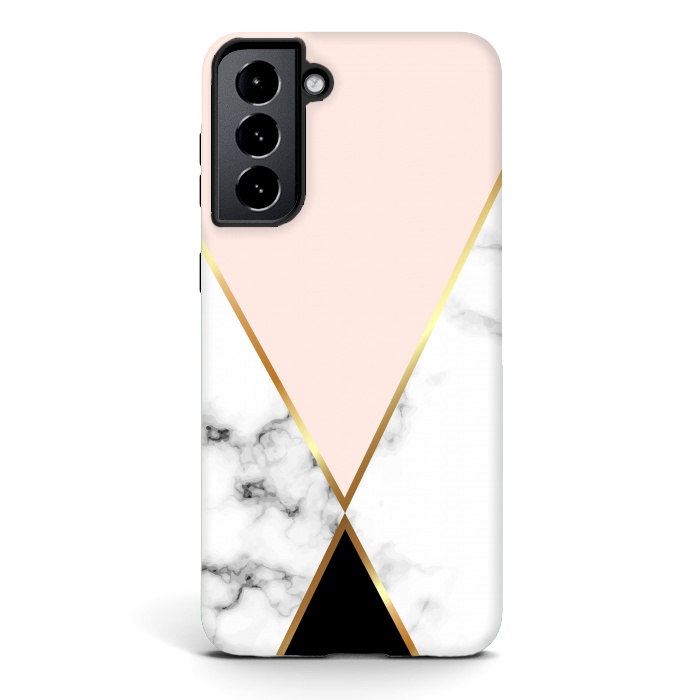 Galaxy S21 StrongFit Vector Marble Geometric Background with Black and Gold Triangles by ArtsCase