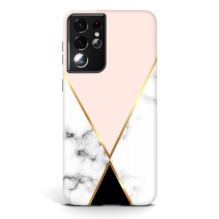 Galaxy S21 ultra StrongFit Vector Marble Geometric Background with Black and Gold Triangles by ArtsCase