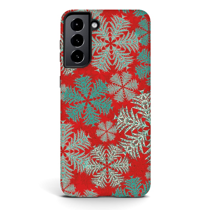 Galaxy S21 StrongFit Xmas Snowflakes Red Aqua by Lotti Brown