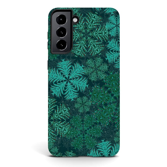 Galaxy S21 StrongFit Xmas Snowflakes Teal by Lotti Brown