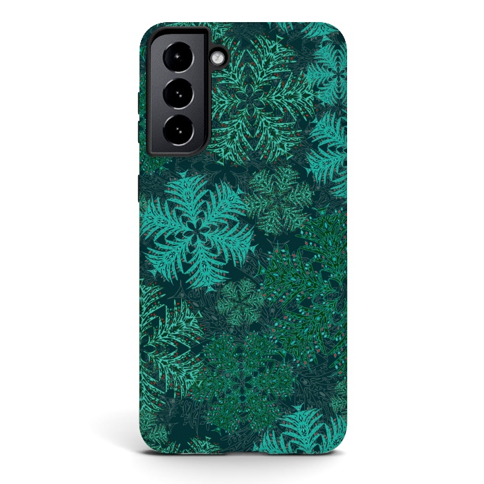 Galaxy S21 plus StrongFit Xmas Snowflakes Teal by Lotti Brown