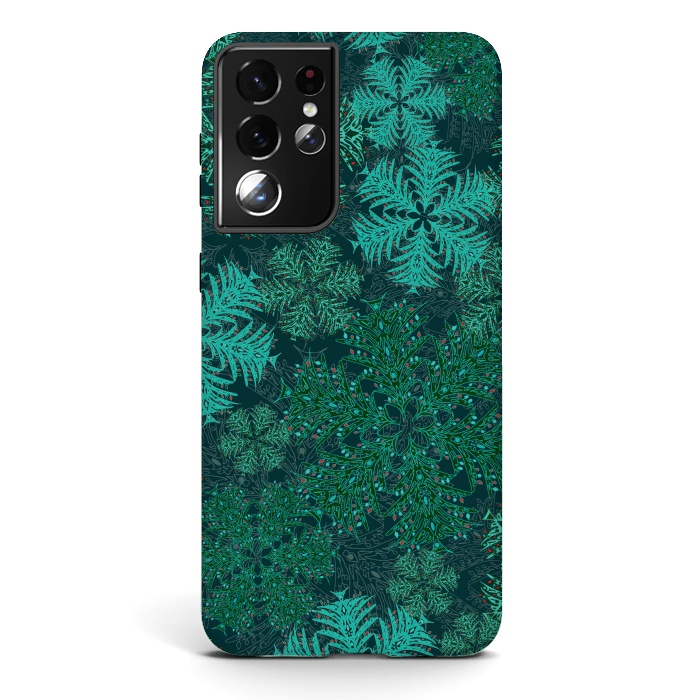 Galaxy S21 ultra StrongFit Xmas Snowflakes Teal by Lotti Brown