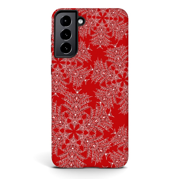 Galaxy S21 StrongFit Holiday Mandalas (Red/White) by Lotti Brown