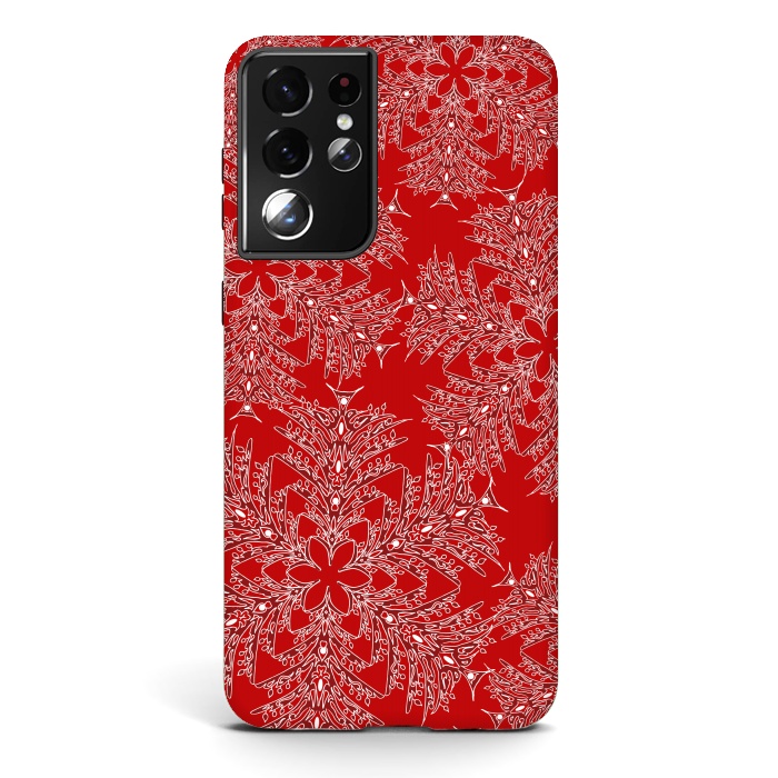 Galaxy S21 ultra StrongFit Holiday Mandalas (Red/White) by Lotti Brown