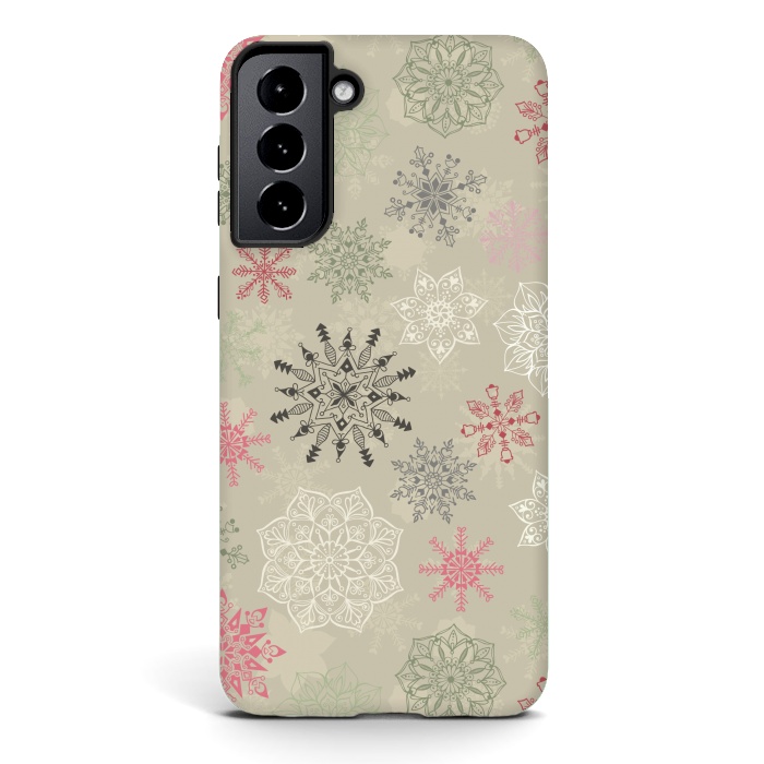 Galaxy S21 StrongFit Christmas Snowflakes on Light Green by Paula Ohreen