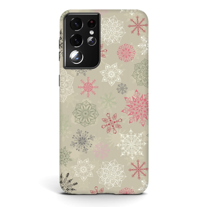 Galaxy S21 ultra StrongFit Christmas Snowflakes on Light Green by Paula Ohreen