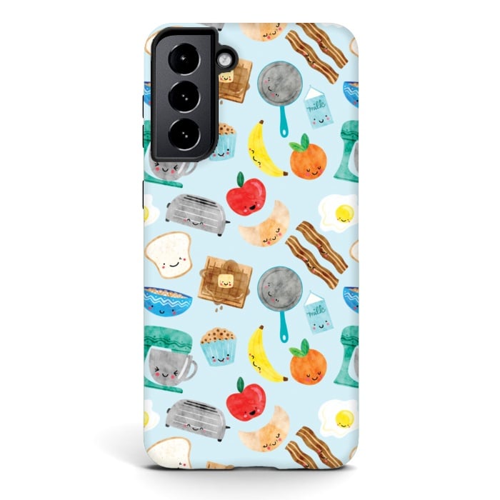 Galaxy S21 StrongFit Happy and Cute Breakfast Foods by Noonday Design