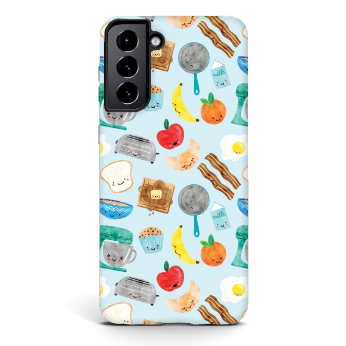 Galaxy S21 plus StrongFit Happy and Cute Breakfast Foods by Noonday Design