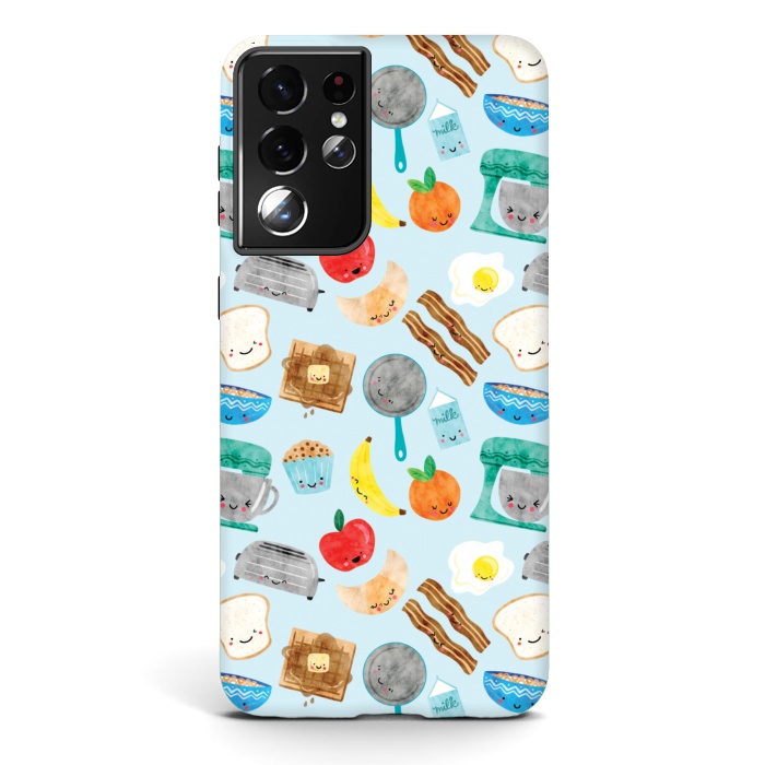 Galaxy S21 ultra StrongFit Happy and Cute Breakfast Foods by Noonday Design