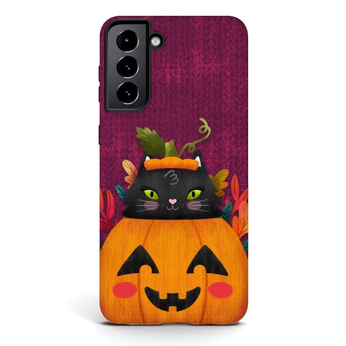Galaxy S21 StrongFit Pumpkin Kitty Peekaboo by Noonday Design