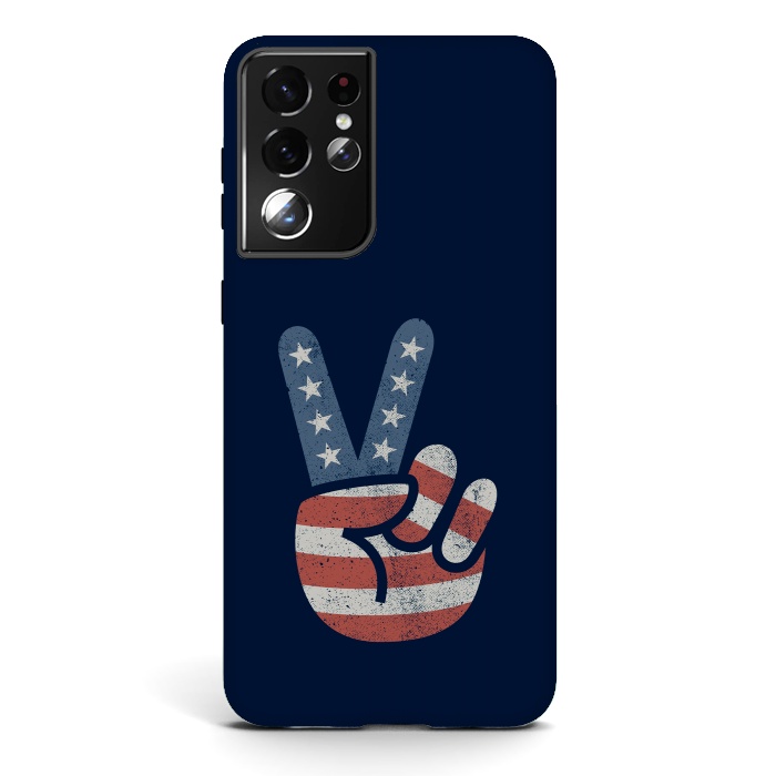 Galaxy S21 ultra StrongFit Peace Love Hand USA Flag Vintage Solid by Vó Maria