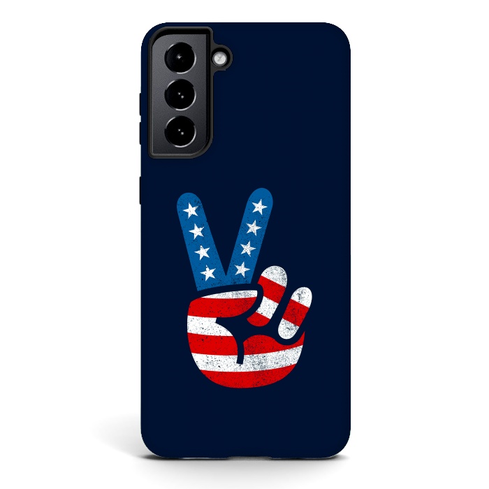 Galaxy S21 StrongFit Peace Love Hand USA Flag Vintage Solid 2 by Vó Maria