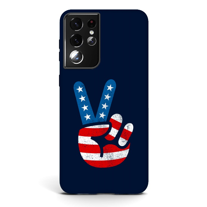Galaxy S21 ultra StrongFit Peace Love Hand USA Flag Vintage Solid 2 by Vó Maria