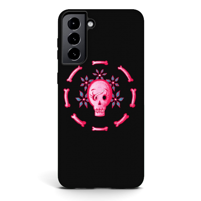 Galaxy S21 StrongFit Funny Skull In Pink With Flowers And Bones by Boriana Giormova