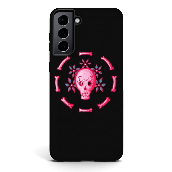 Galaxy S21 plus StrongFit Funny Skull In Pink With Flowers And Bones by Boriana Giormova