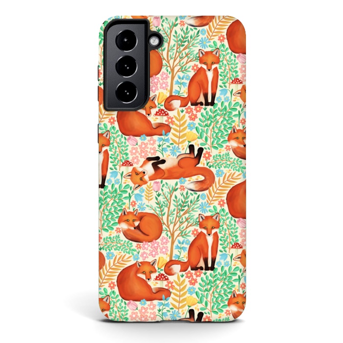Galaxy S21 plus StrongFit Little Foxes in a Fantasy Forest on Cream by Tangerine-Tane