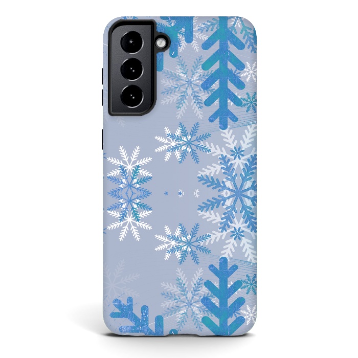Galaxy S21 StrongFit Baby blue snowflakes Christmas pattern by Oana 