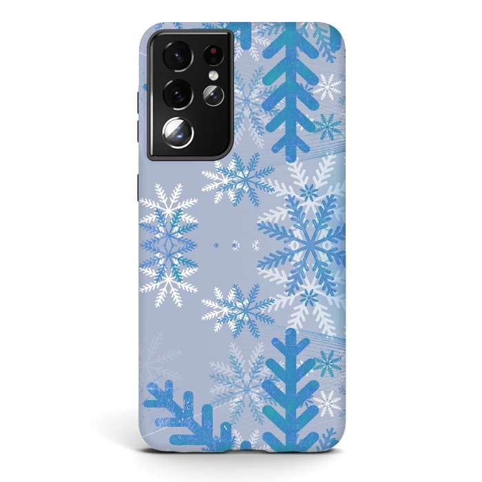 Galaxy S21 ultra StrongFit Baby blue snowflakes Christmas pattern by Oana 