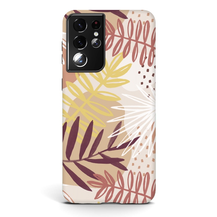 Galaxy S21 ultra StrongFit Modern tropical leaves and spots - terracotta by Oana 