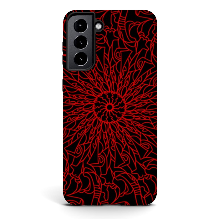 Galaxy S21 StrongFit Red Mandala intricate pattern by Josie