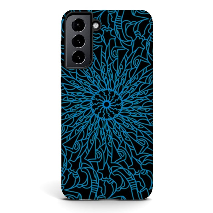 Galaxy S21 StrongFit Blue intricate pattern floral mandala geometry by Josie
