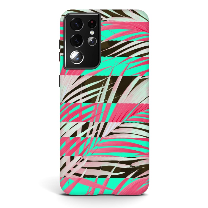 Galaxy S21 ultra StrongFit Pink abstract coconut tree print design by Josie