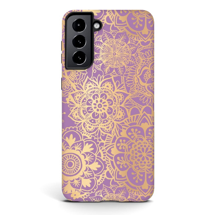 Galaxy S21 plus StrongFit Light Purple and Gold Mandala Pattern by Julie Erin Designs