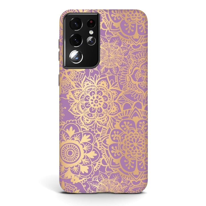 Galaxy S21 ultra StrongFit Light Purple and Gold Mandala Pattern by Julie Erin Designs