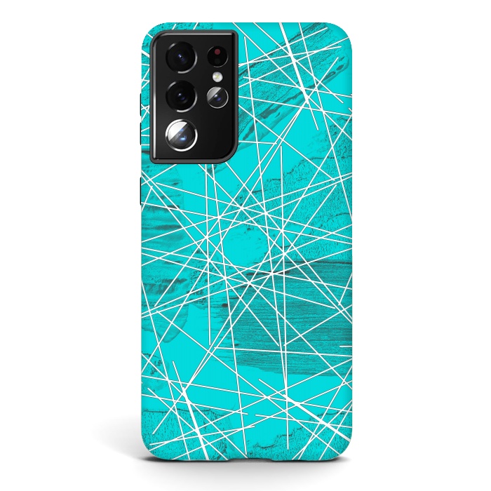 Galaxy S21 ultra StrongFit Blue geometric abstract design by Josie