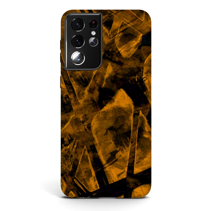 Galaxy S21 ultra StrongFit Burnt Gold abstract flames halloween design by Josie
