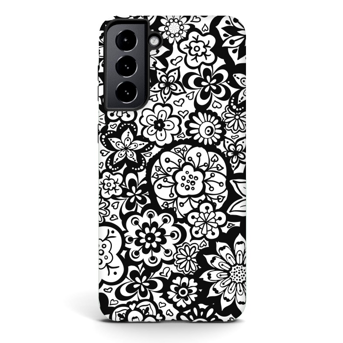 Galaxy S21 StrongFit Beautiful Bouquet of Blooms-Black and White by Paula Ohreen