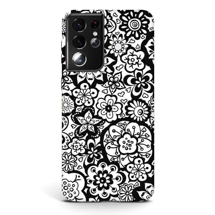 Galaxy S21 ultra StrongFit Beautiful Bouquet of Blooms-Black and White by Paula Ohreen