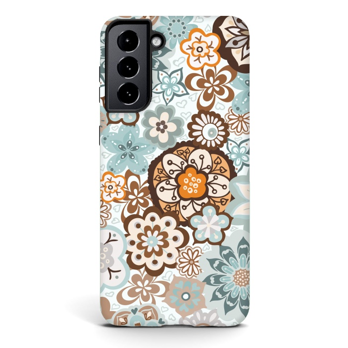 Galaxy S21 StrongFit Beautiful Bouquet of Blooms-Blue and Brown by Paula Ohreen