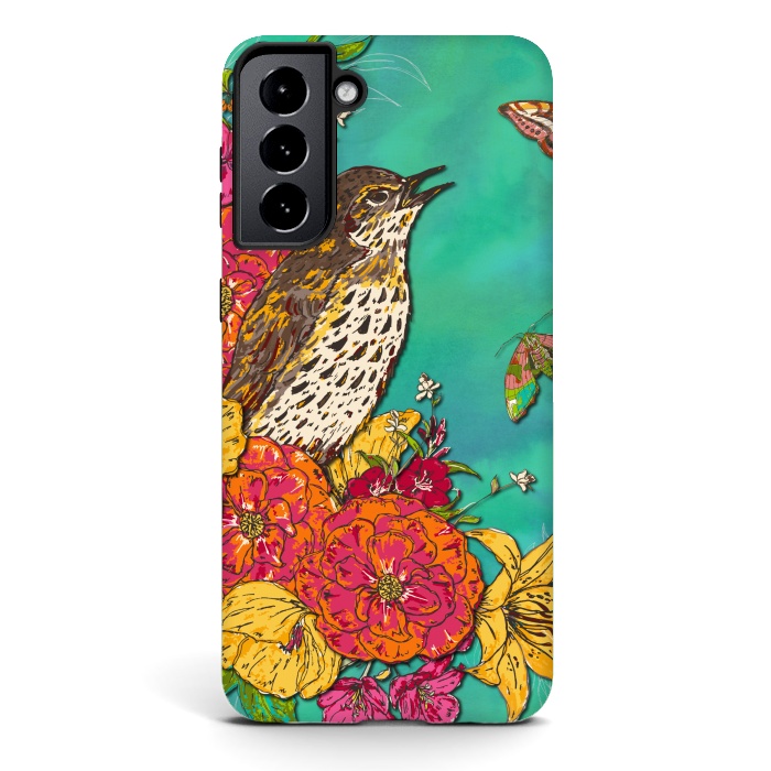 Galaxy S21 StrongFit Floral Songthrush by Lotti Brown