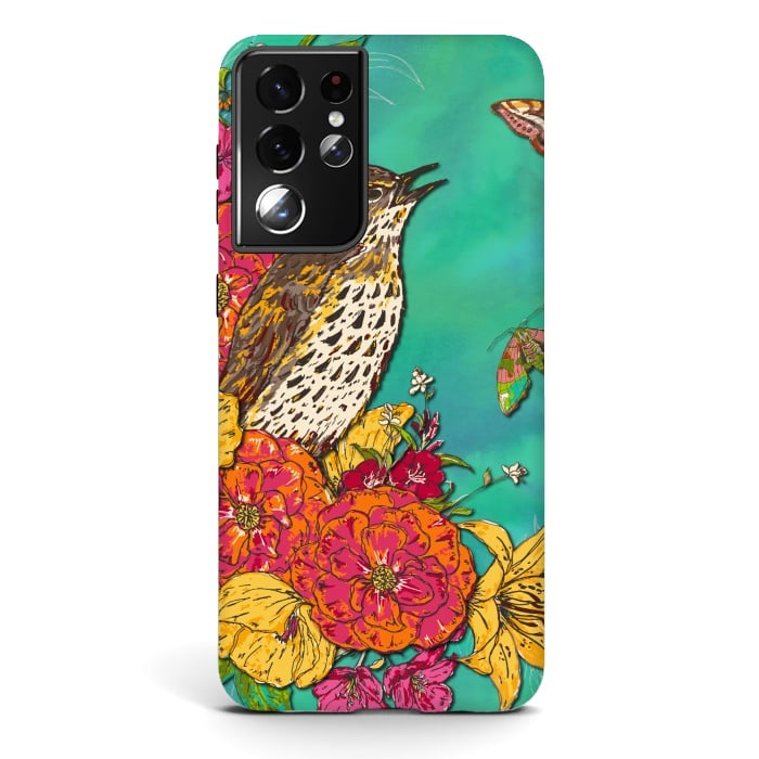 Galaxy S21 ultra StrongFit Floral Songthrush by Lotti Brown