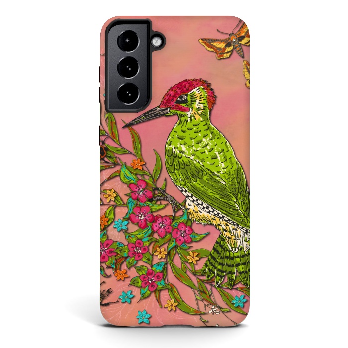Galaxy S21 StrongFit Floral Woodpecker by Lotti Brown