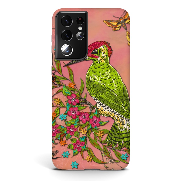 Galaxy S21 ultra StrongFit Floral Woodpecker by Lotti Brown