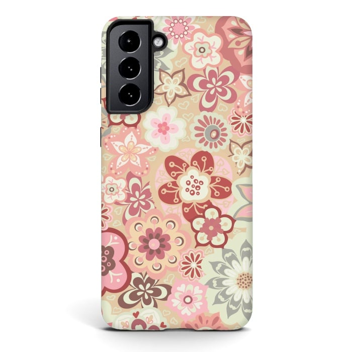 Galaxy S21 StrongFit Beautiful Bouquet of Blooms-Beige and Pink by Paula Ohreen