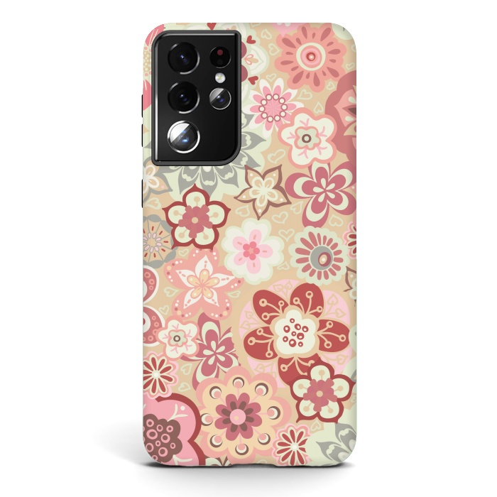Galaxy S21 ultra StrongFit Beautiful Bouquet of Blooms-Beige and Pink by Paula Ohreen
