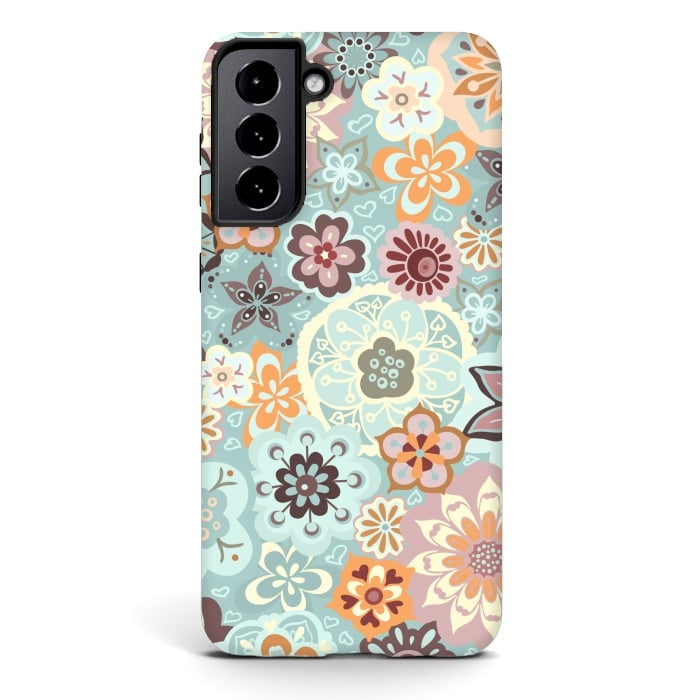 Galaxy S21 StrongFit Beautiful Bouquet of Blooms-Blue and Pink by Paula Ohreen