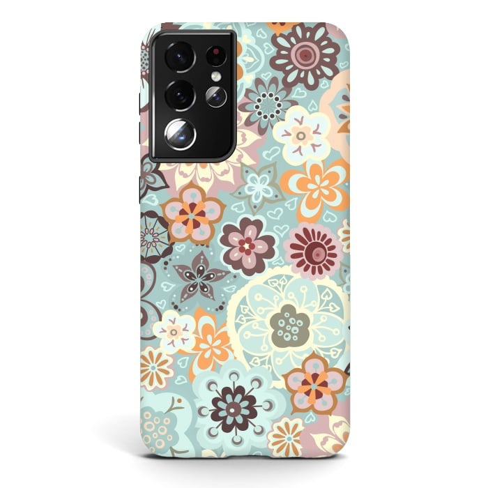 Galaxy S21 ultra StrongFit Beautiful Bouquet of Blooms-Blue and Pink by Paula Ohreen