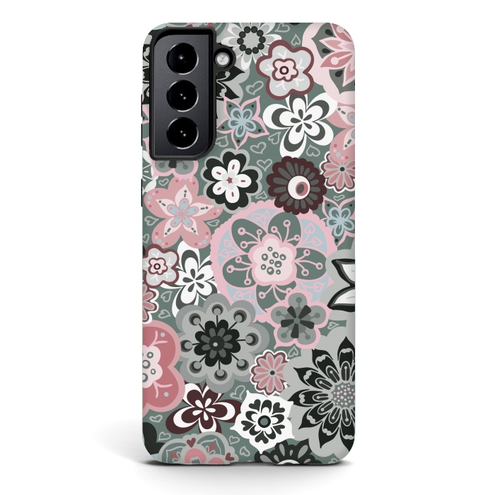Galaxy S21 StrongFit Beautiful Bouquet of Blooms-Dark Grey and Pink by Paula Ohreen